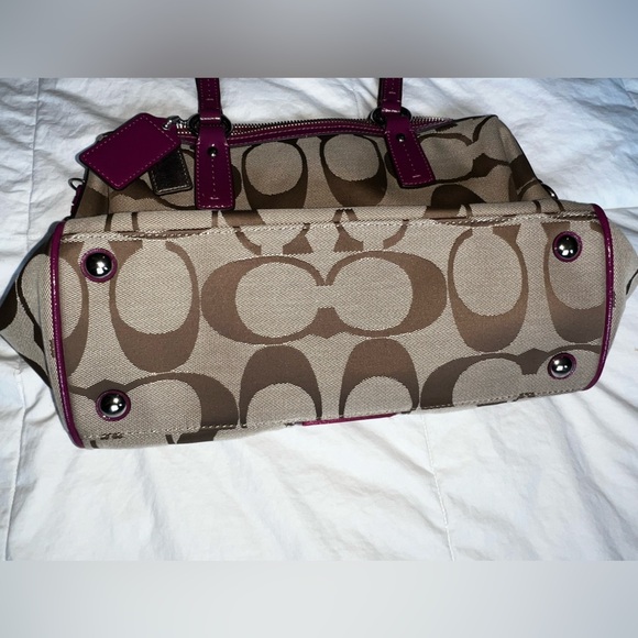 Coach Signature Print Satchel F24364 in khaki silver passion berry Y2K vintage - Picture 2 of 8